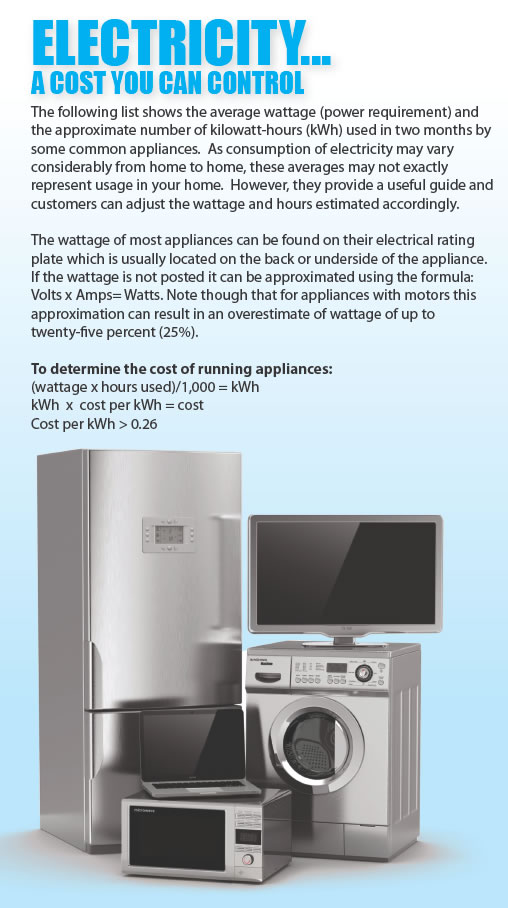 What are some typical power consumption levels in watts for home appliances?