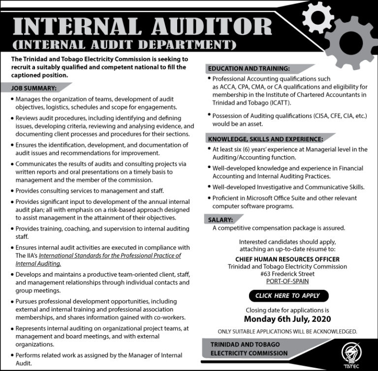 vacancy-internal-auditor-trinidad-and-tobago-electricity-commission